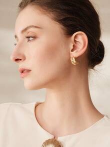 MOTF 18k Gold-Plated New Geometric Stud Earrings, Premium Brushed Earrings. - Yellow Gold - View 8