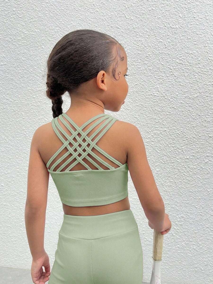 SHEIN Top corto de punto de unicolor para niña, ropa deportiva - verde menta - Ver 1
