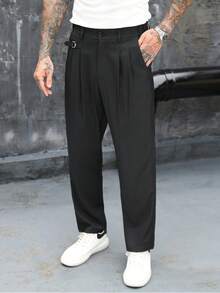 SLATEMANN Pantalones de vestir casuales de unicolor para hombres para ir al trabajo - Negro - Ver 3