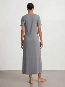 Ocili Studio Women's Spring/Summer Basic Casual Minimalist Ruched Side Slit Design Grey Knit Dress, Loungewear - Dark Grey - View 2