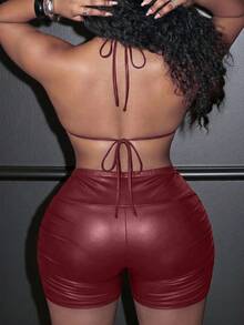 Slaydiva Elegant Summer Beach Cocktail Outfits For Women 2 Pieces Sexy Bikini Set, Burgundy - Burgundy - View 3