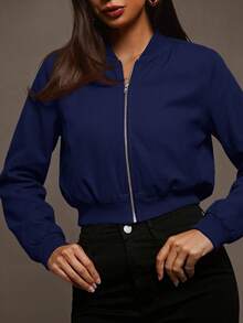 Siren Gaze Chaqueta Bomber con Cremallera para Otoño/Invierno - Azul Marino - Ver 4