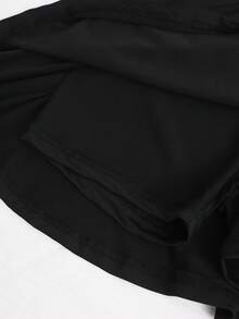 SHEIN 2件組女童裙子，波點與純色設計，防走光安全裙，百搭貼身A字裙，校園與日常穿著必備 - 黑色 - 查看 6