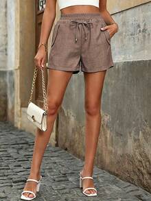 SHEIN LUNE Summer Casual Versatile Drawstring Waist Shorts - Khaki - View 5