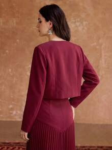 ZEYLAH Women's Sequin Embellished Long Sleeve Single-Breasted Fashionable Regular Jacket - Red Violet - View 3