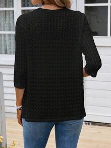 SHEIN PETITE CURVE 大尺碼女款純色七分袖夾克，極簡時尚，適合夏秋/冬季商務休閒場合 - 黑色 - 查看 2