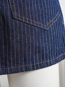 Elamini Festival Size Denim Women's Summer Blue Non-Stretch Striped Mini Skirt - Medium Wash - View 6