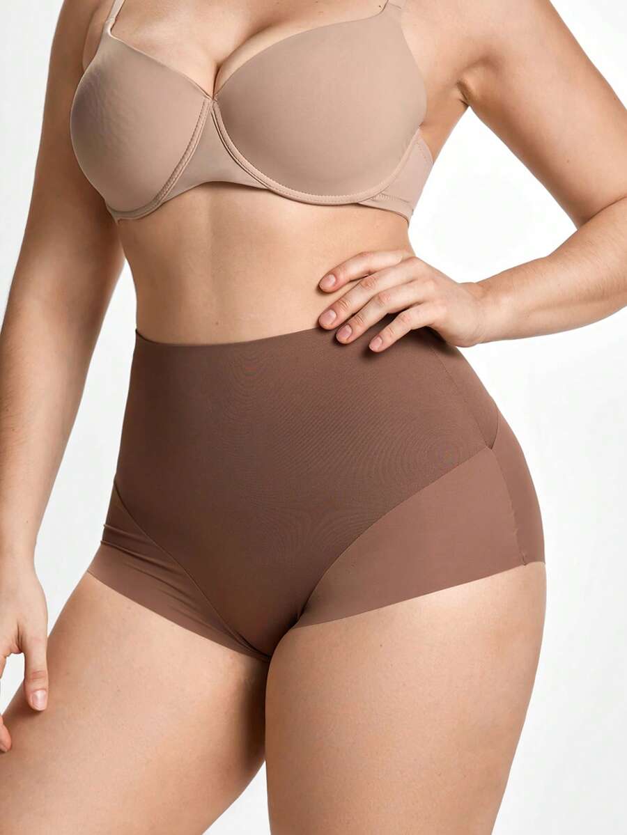 Slumbrini 1pc Women's Seamless Plus Size High Waist Butt Lifter Tummy Control Body Shaper - Brown - View 1