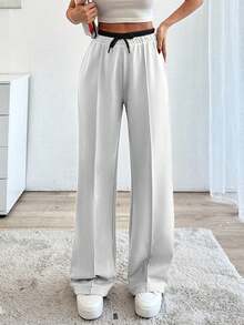 SHEIN Cottnline Pantalones Con Cintura Ajustable De Cordón - Blanco - Ver 3