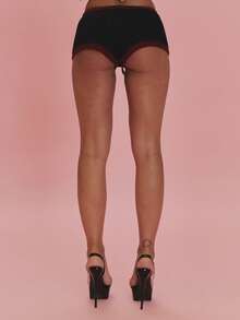 MUSERA Black Knit Printed '08' Drawstring Micro Short Autumn Holiday Ibiza Festival Lotus Club Sexy - Black - View 4