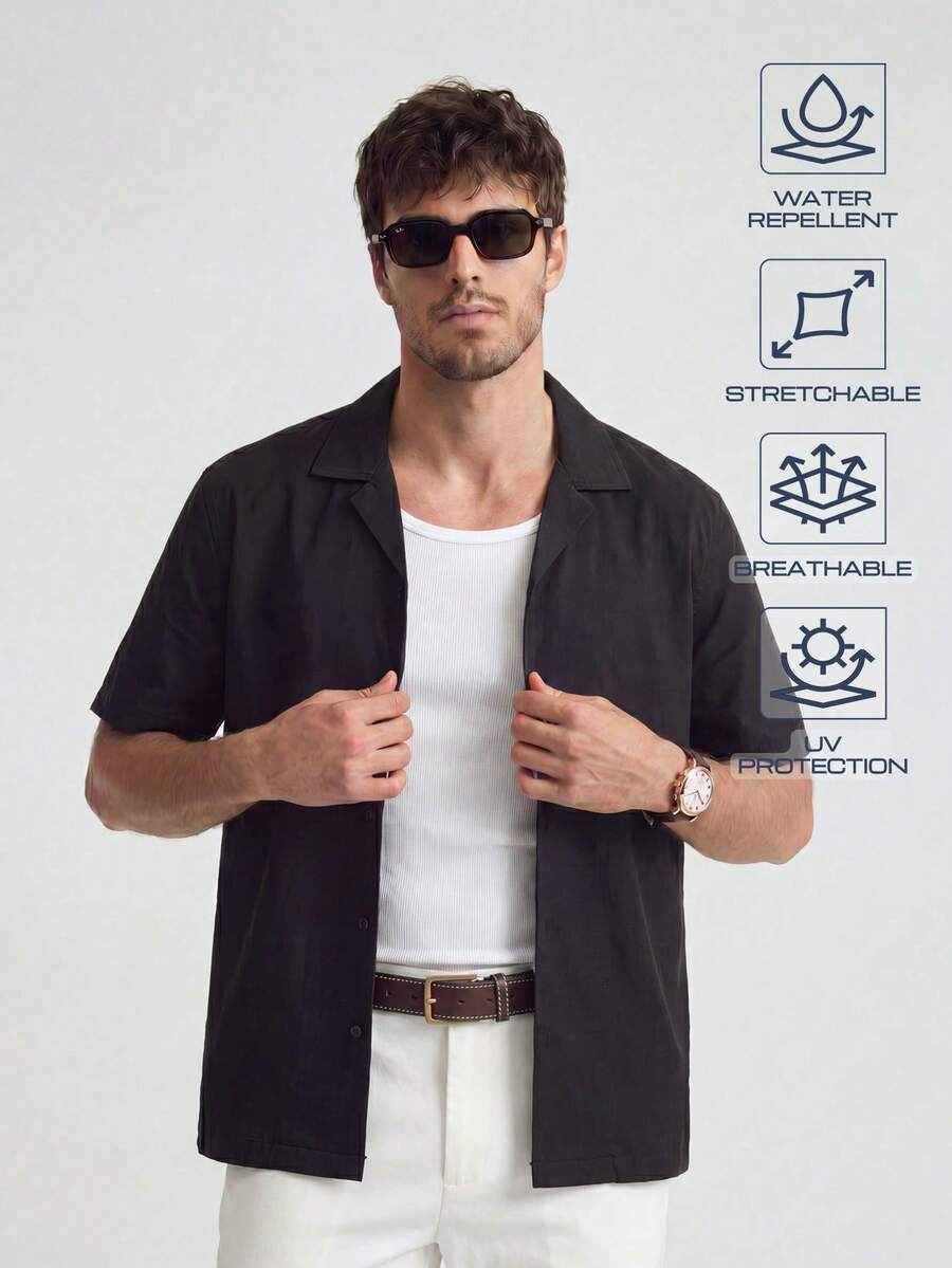 TekDrob Colarless Regular Fit Shirt With WaterProof & UV Protection - Black - View 1