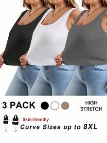 SHEIN CURVE+ Curves 大尺碼女裝/校園服飾/返校服飾/返校 3 件組大尺碼女款休閒套裝 - 彩色 - 查看 7