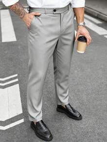Manfinity Mode Camisa de unicolor talla grande para hombre, pantalones de traje casual para ir al trabajo y viajar - Gris Claro - Ver 5