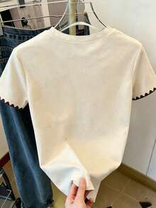 SHEIN 女士圆领撞色滚边花卉图案休闲日常短袖T恤 - 彩色 - 查看 2