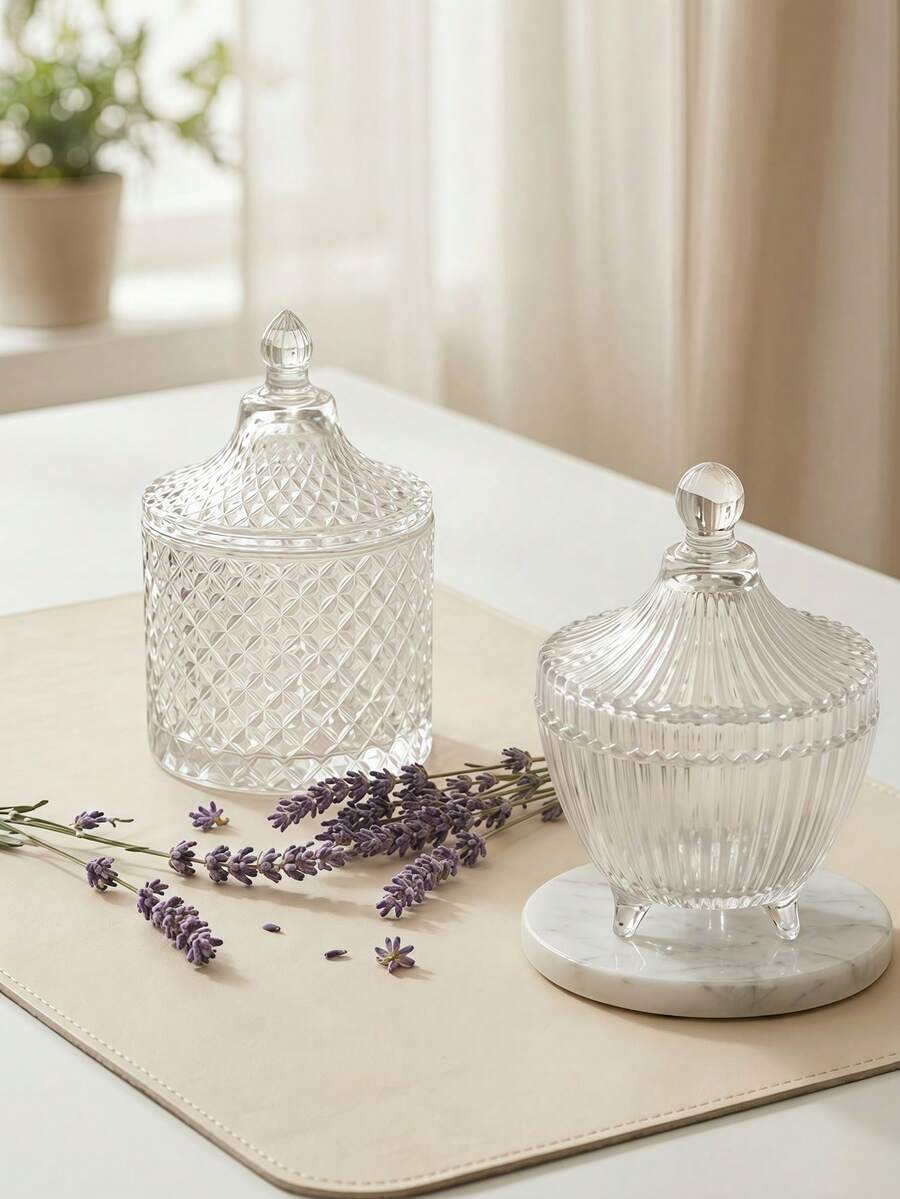 Cirelle 1pc Crystal Glass Storage Jar Details With Delicate Accents For Cozy Diningroom Delivering Exquisite Presence For Aesthetic Display - Multicolor - View 1