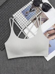 SHEIN Cheerettes 女款素色交叉背日常健身運動內衣 - 灰色 - 查看 1
