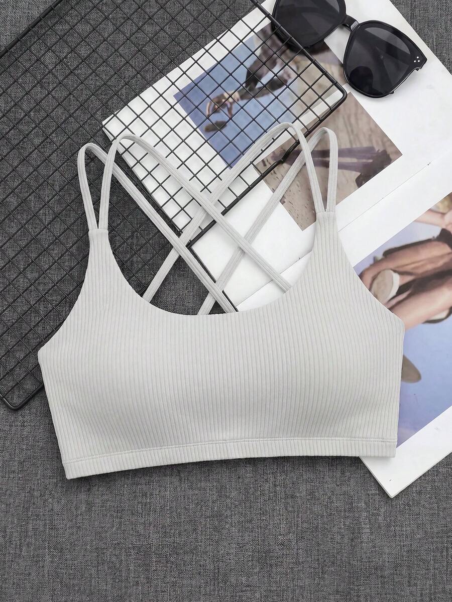 SHEIN Cheerettes 女款素色交叉背日常健身運動內衣 - 灰色 - 查看 1