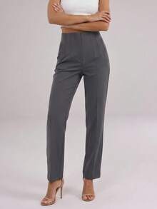 SHEIN Cottnline High Waist Seam Detail Cropped Suit Pants - Dark Grey - View 1