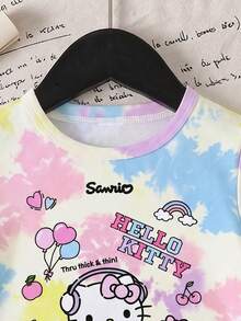 HELLO KITTY AND FRIENDS | SHEIN GraphicGems 少女彩色紮染卡通印花軟綿甜美風圓領短袖休閒T恤 - 彩色 - 查看 4