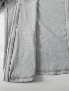 SHEIN 少女女孩連帽長袖灰色花卉夾克 - 灰色 - 查看 7