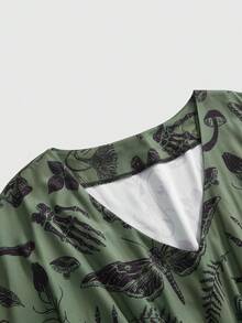 ROMWE Gothic Dark Horror Forest Skull Print Loose Plus Size Dress - Green - View 3