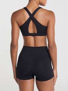 11SKNDS V-Neck Triangle Sports Bra With Racerback Design, Ultra-Soft Fabric, Yoga, And Casual Loungewear Bralette - Black - View 5