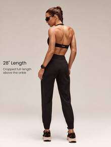 GLOWMODE 28" High Performance Stretchy 3D Knee Diamond-Shaped Crotch Tall Joggers With Adjustable Drawstring & Zip Pockets Training Running Workout Active - Black - View 3