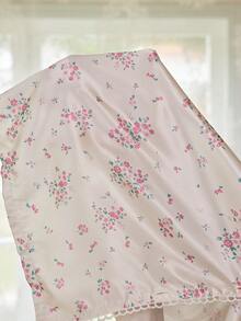 CottageSlumber Plus Size Faux Silk Pajama Set With Fresh Ditsy Floral, Lace Trim Lapel Collar Loungewear (2-Piece Set) - Multicolor - View 7