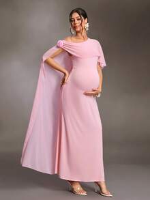 Cheriluna Maternity 孕婦甜美時尚 3D 花卉裝飾披肩式攝影禮服 - 粉色 - 查看 3