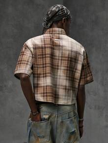 NEON BLANC Men's Summer Fashion Plaid Rhinestone Denim Jacket - Brown - View 4