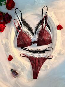 Crystal Vow Set Lingerie Seksi 6 Potong dengan Penutup Depan dan Motif Renda untuk Wanita - MultiWarna - View 2