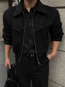 DAZY Autumn Solid Brown Suede Jacket And Coat For Men - Black - View 1