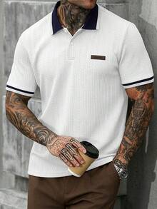 Manfinity CasualCool Men's Summer Casual Colorblock Short Sleeve Polo Shirt - White - View 5