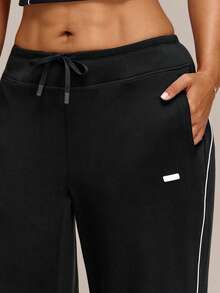 GLOWMODE 31" Plus Size SoftSerene Modal Lazy Lounge Silky-Smooth Relaxed Fit Contrast Color Sweatpants With Drawstring Waist & Side Pockets Daily Casual - Black - View 5