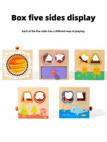 MINKOJA Wooden Multi-Sided Shape Sorting Touch Box, Montessori Early Learning Cube With Multi Shape Blocks, Tactile Exploration Bag & Storage Drawer, Color & Shape Cognition Fine Motor Toy Gift For Toddlers 18 Months+ - Multicolor - View 4