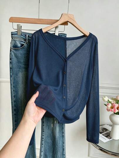 INAWLY Women's Solid Color Casual Versatile Daily Long Sleeve Top
