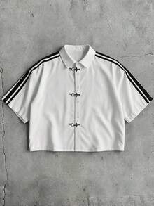 FRESIVO Men's Summer Casual Contrast Color Striped Shirt - White - View 8