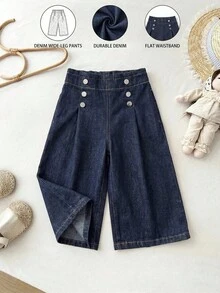 LMoss Kids 女嬰藍色牛仔寬鬆長褲 - 深色水洗藍 - 查看 3