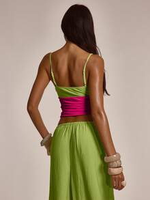 MUSERA Embellished Shell Button Bust Cut Out Front Ruched Fitted Top Cute Summer Spring Sexy Going Out Beach Holiday Vacation Honey Tides Y2K - Hot Pink - View 3