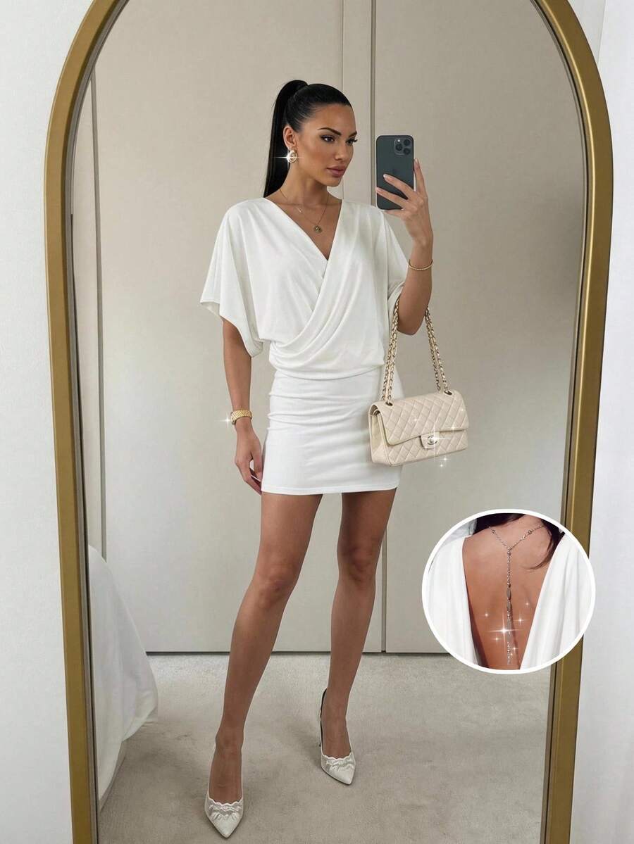 Firerie Women's Elegant Sexy Wedding Cocktail Backless Short Dress, Chain Bead Mini Dress, Bar Party Day Night White Summer - White - View 1