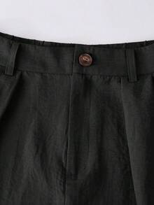 Franclia Conjunto casual de 2 piezas para mujer con top de manga corta y cuello redondo de unicolor y pantalones - Negro - Ver 6