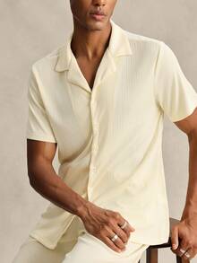 EverLounge Plain Turn-Down Collar Short Sleeve Shirt And Shorts Casual Men Pajama Set - Apricot - View 6