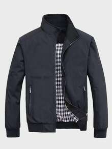 Calvornis Men's Long Sleeve Loose Fit Zipper Pocket Jacket, Old Money , Fall - Black - View 1