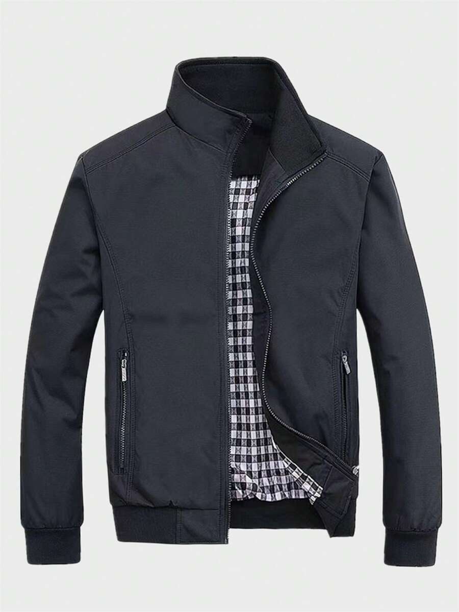 Calvornis Men's Long Sleeve Loose Fit Zipper Pocket Jacket, Old Money , Fall - Black - View 1