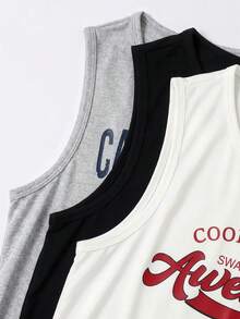 SHEIN 兒童 3 件組青少年男孩簡約時尚拼色熱帶棕櫚樹印花無袖上衣，適合夏季度假、春夏、日常穿著、運動、外出、學校、派對、假期、拍照等 - 彩色 - 查看 6