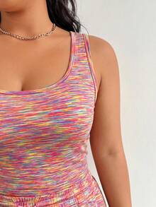 SHEIN EZwear 大尺碼女款對比色上衣與抽繩腰短褲兩件套，休閒日常穿著 - 彩色 - 查看 7