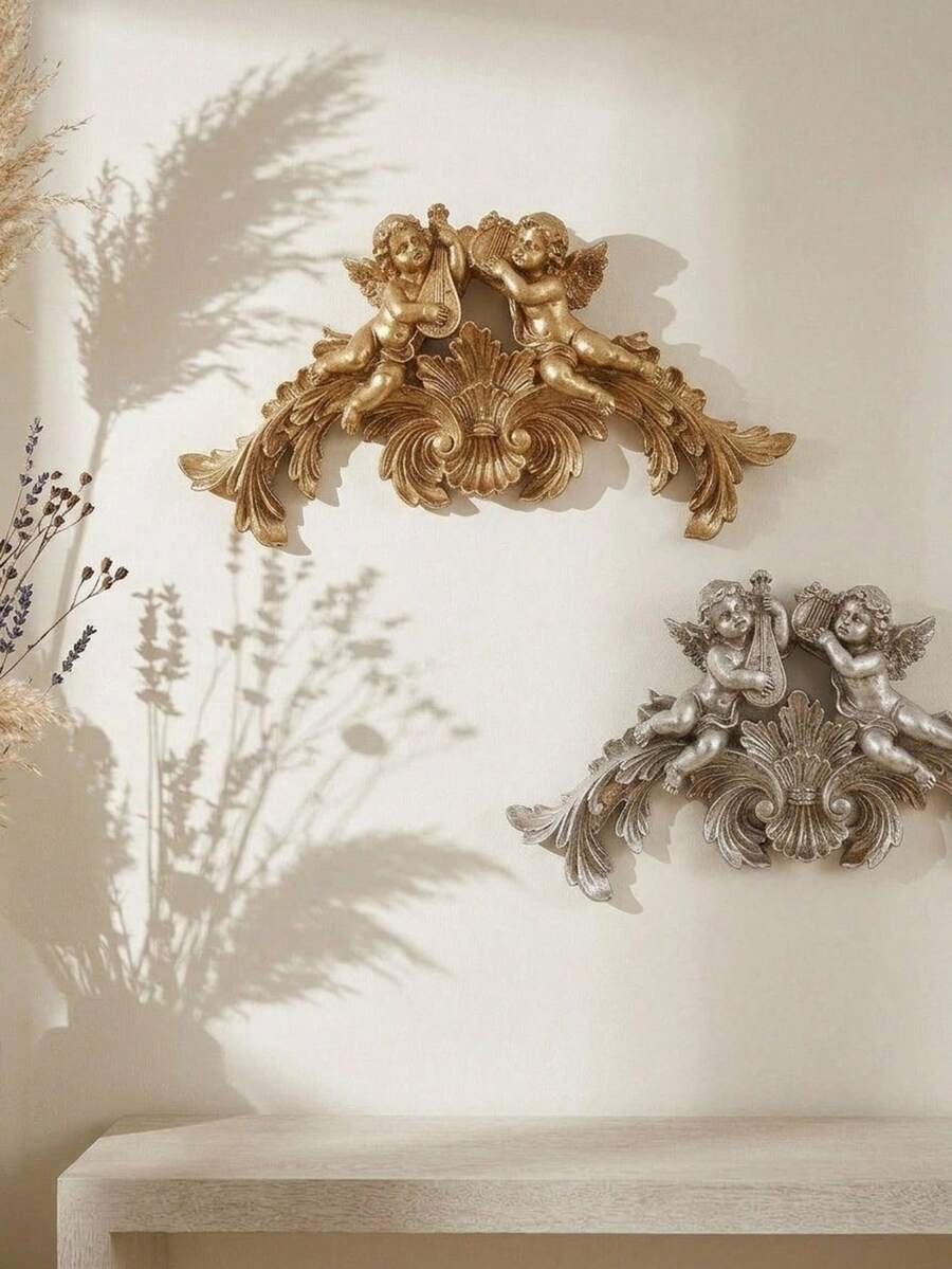Cirelle 1 Stück, europäischer Vintage-Stil Engel spielt Klavier-förmiger dekorativer Hängegegenstand. Es ist ein Wanddekoration-Kunsthandwerk aus Harz mit einem barocken Engel-Relief-Design. Es hat eine retroaktive und luxuriöse Atmosphäre, die den Stil des Raumes verstärkt. Es eignet sich für die Wanddekoration im Eingangsbereich, Wohnzimmer, Schlafzimmer, Türsturz usw. sowie für Hochzeiten, Feste, Partys usw. Szenen und als Requisite für Fotoshootings. - Verschiedenfarbig - Übersicht 1