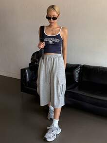DAZY Women's Casual Solid Color Cargo Pants, Summer Petite - Grey - View 5