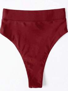 Swim Vcay Solid Color High Waist Bikini Bottom - Burgundy - View 3