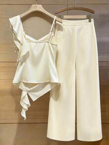 SHEIN Franclia Women's Elegant Casual Beige 2 Pieces Set - Beige - View 2